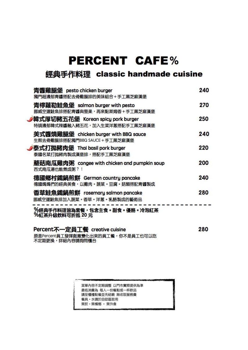 Percent CAFE %菜單