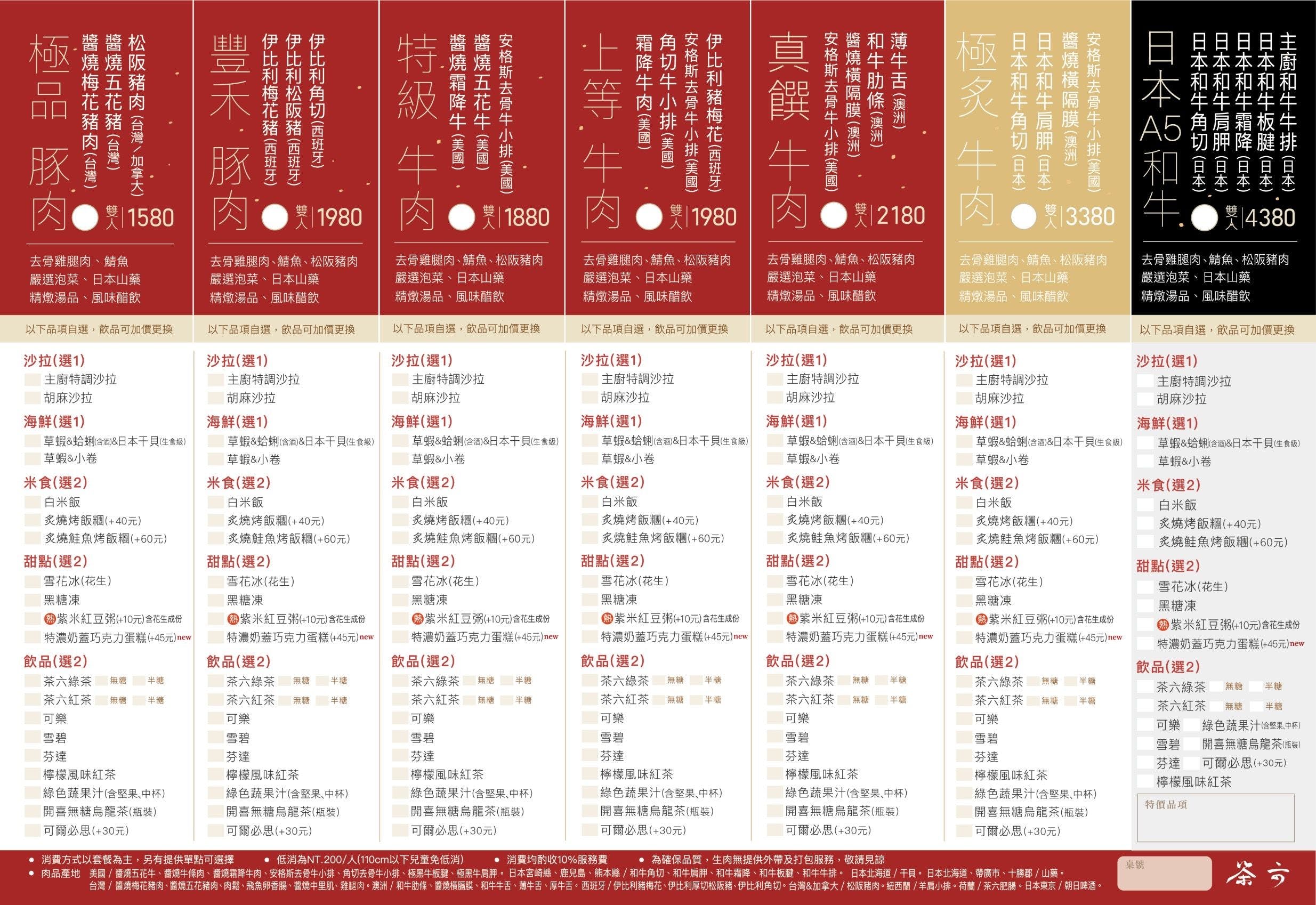 台中茶六燒肉｜台中燒肉推薦｜先訂位才吃得到｜公益店菜單